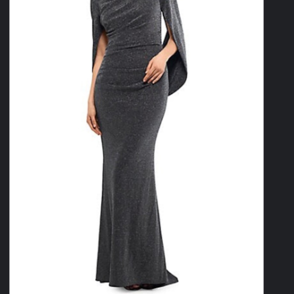 Betsy & Adam Grey Drape Evening Gown